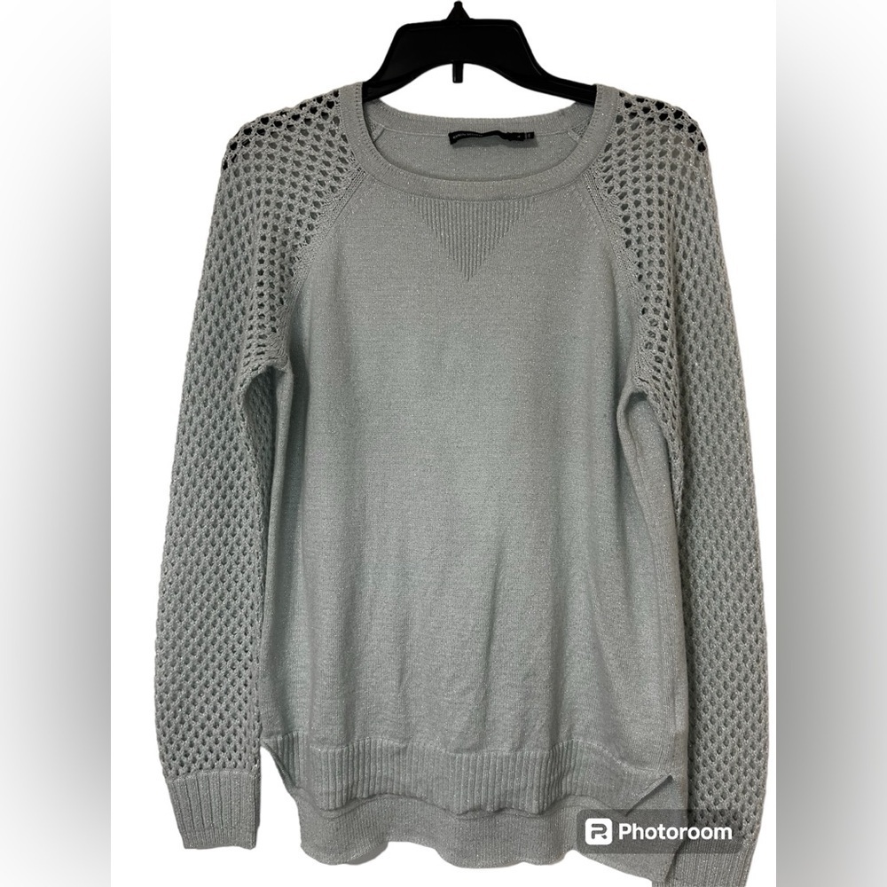 Karen Millen Baby Blue Cotton/Cashmere/ Angora Blend Metallic Sweater Sz 4/ XS